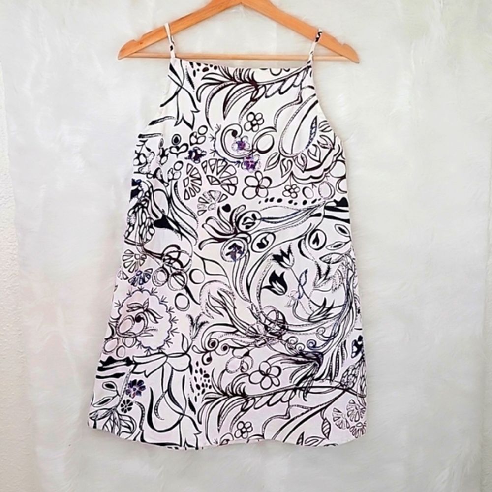 NWT ZARA FLORAL PAISLEY BEADED DRESS BROWN WHITE BLUE small